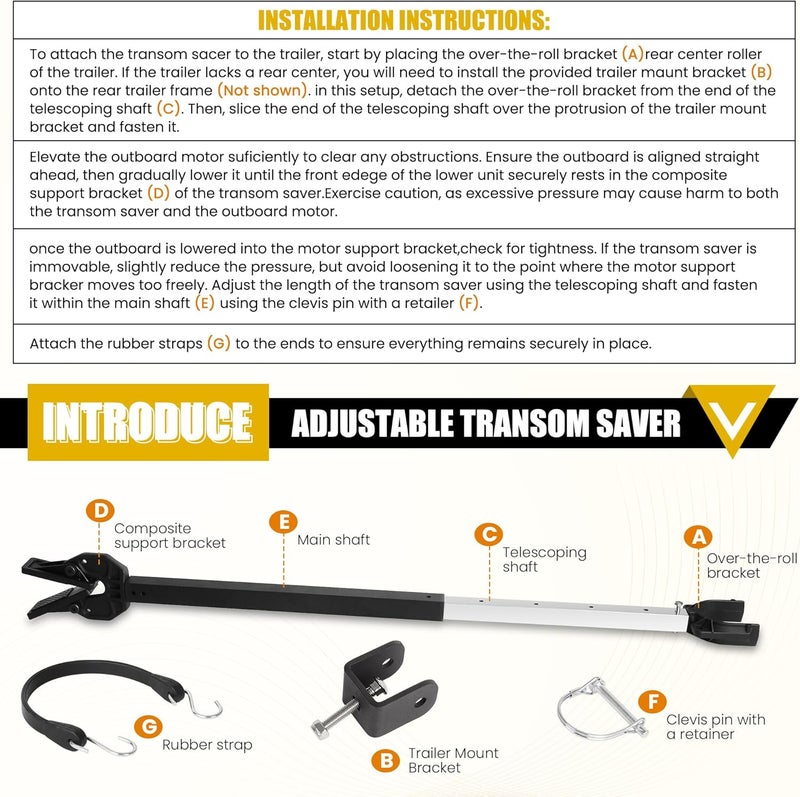 TENGBASE Adjustable Shock Absorber Boat Transom Saver, Stern Protectors with Heavy Duty Composite Heads for Securing Engines, Rollers and Trailer Mounts - Image 5